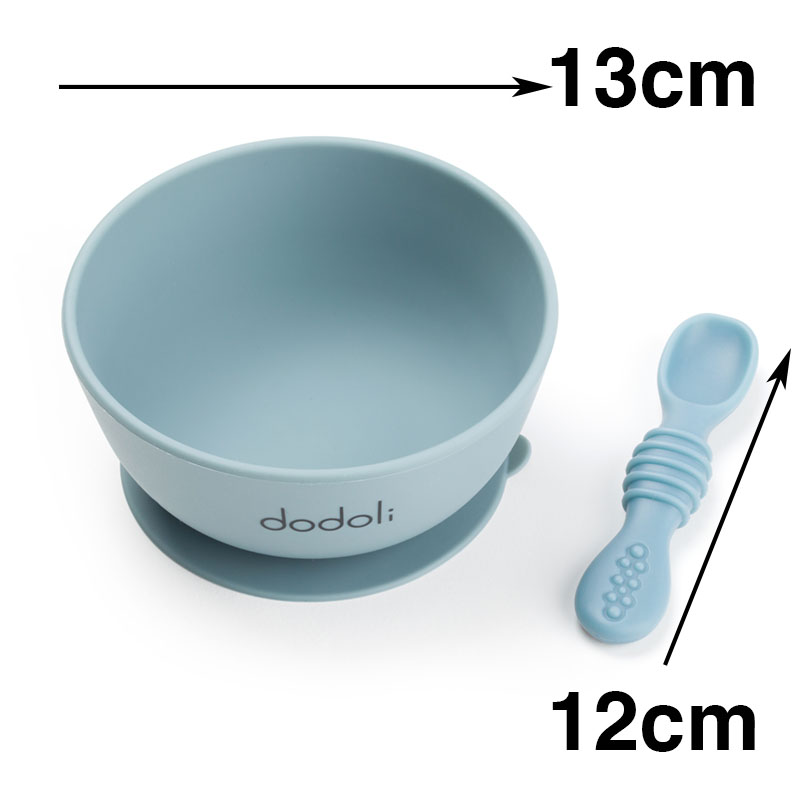 Csúszásmentes prémium szilikon baba étkészlet tálkával és kanállal – bpa mentes, 300 ml – Pasztell Kék by Dodoli 1