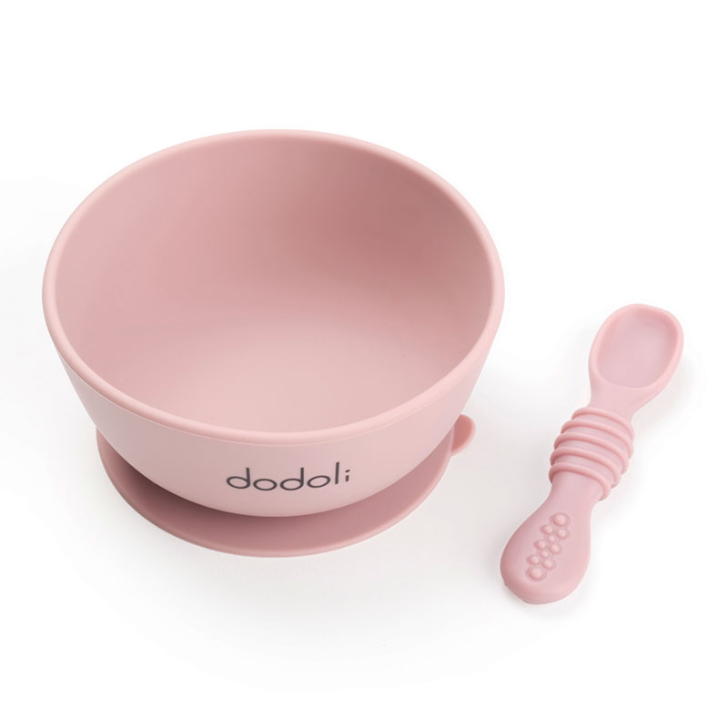 Dodoli Baba csúszásmentes prémium szilikon étkészlet tálkával és kanállal – bpa mentes, 300 ml – Pasztell Rózsaszín by Dodoli