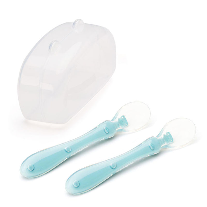 Prémium szilikon baba kanál készlet 2db, BPA mentes, 4+ hónap, 15 cm – Kék Dodoli