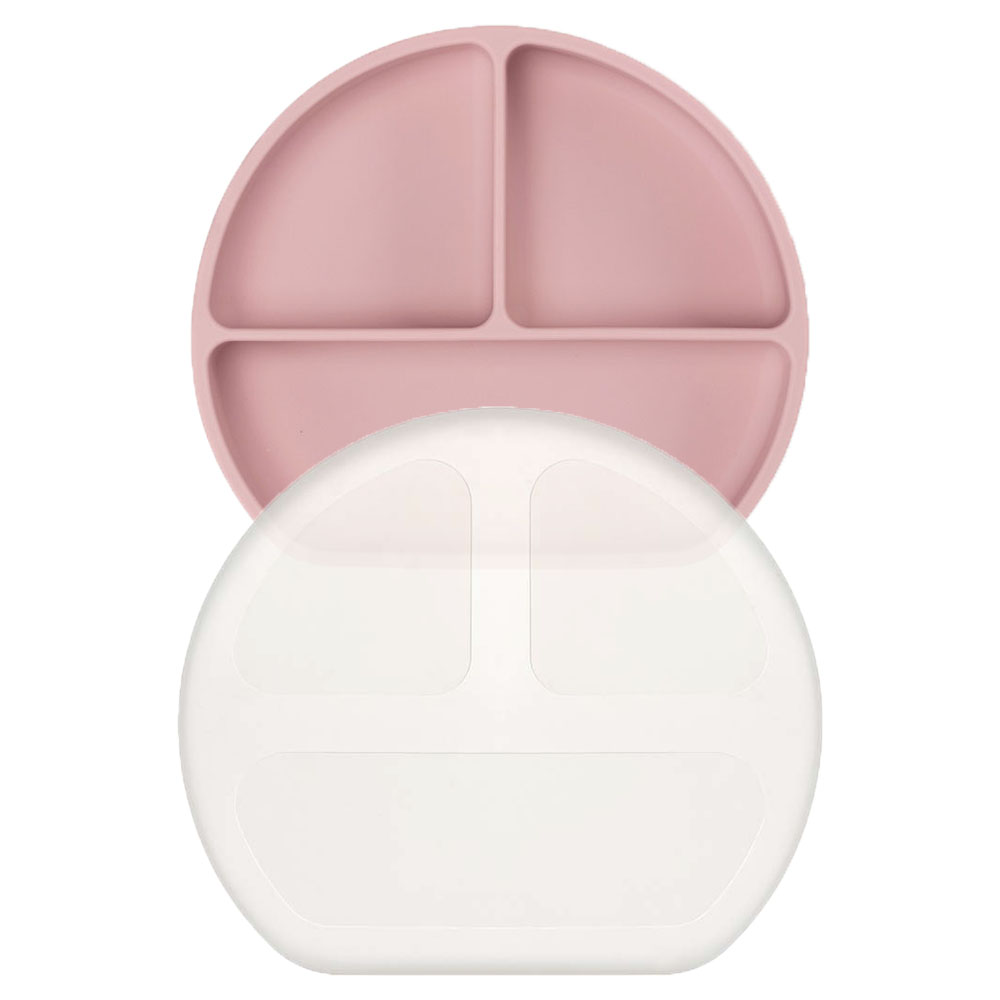 Dodoli Csúszásmentes szilikon baba tányér + fedél, 3 rekesz, 21 x 19 cm – pasztell rózsaszín