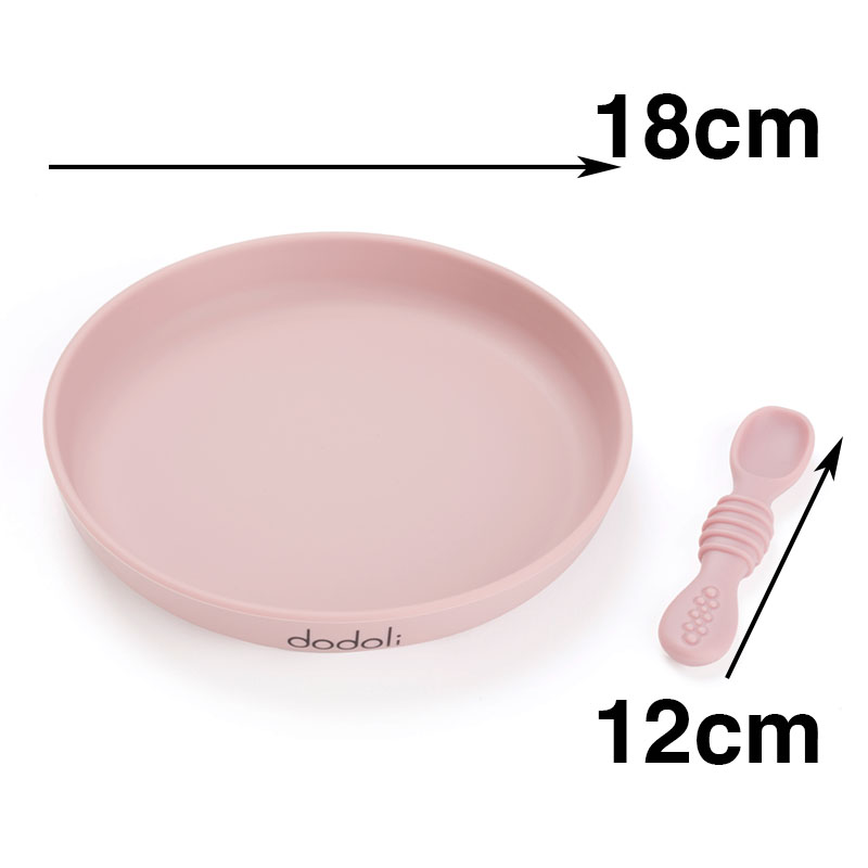 Csúszásmentes prémium szilikon baba tányér tapadókoronggal és kanállal – babáknak és gyerekeknek – bpa mentes, 18 cm – Pasztell Rózsaszín 1