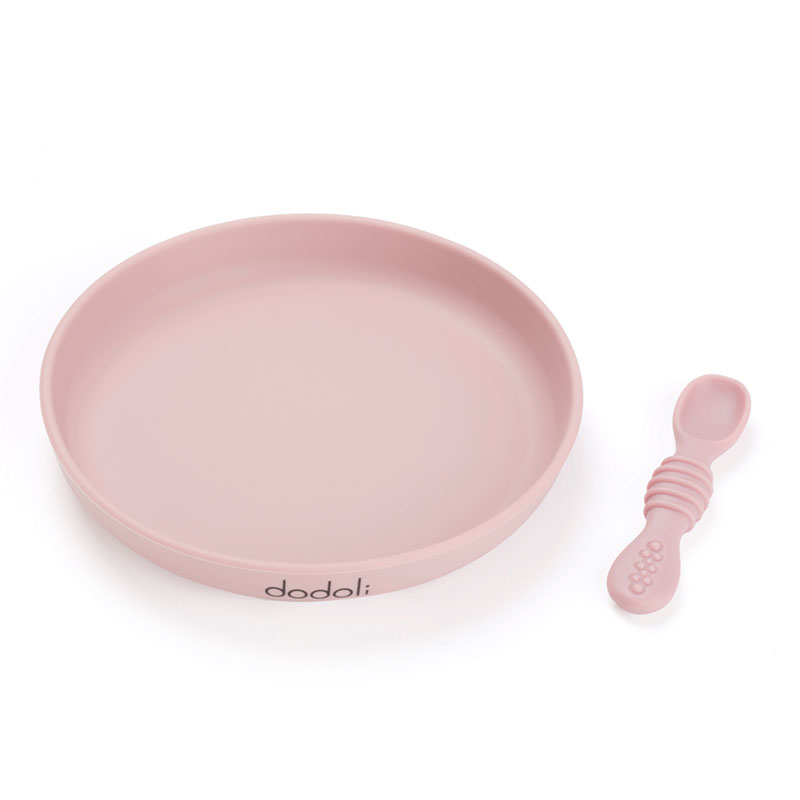 Csúszásmentes prémium szilikon baba tányér tapadókoronggal és kanállal – babáknak és gyerekeknek – bpa mentes, 18 cm – Pasztell Rózsaszín